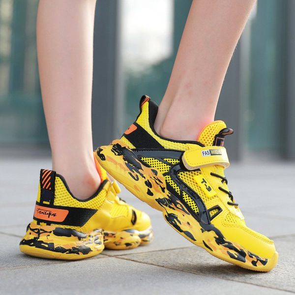 

2020 camouflage mesh breathable sports shoes men's small medium-sized children's non-slip running shoes casual children's, Black;red