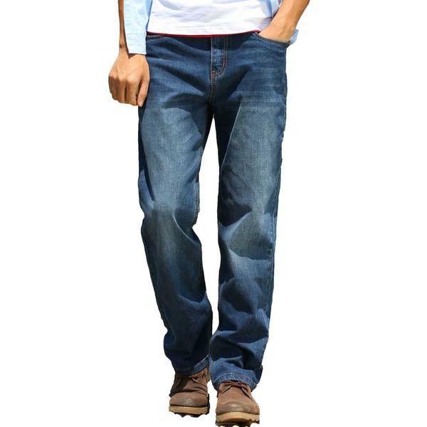 

mens denim loose fit straight jeans pants black blue classic cowboy oversize trousers large plus size 30~48