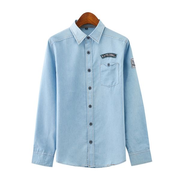 

jeans shirts men 4 color big size cotton long sleeve button front pocket casual streetwear slim fit work dress spring autumn, White;black