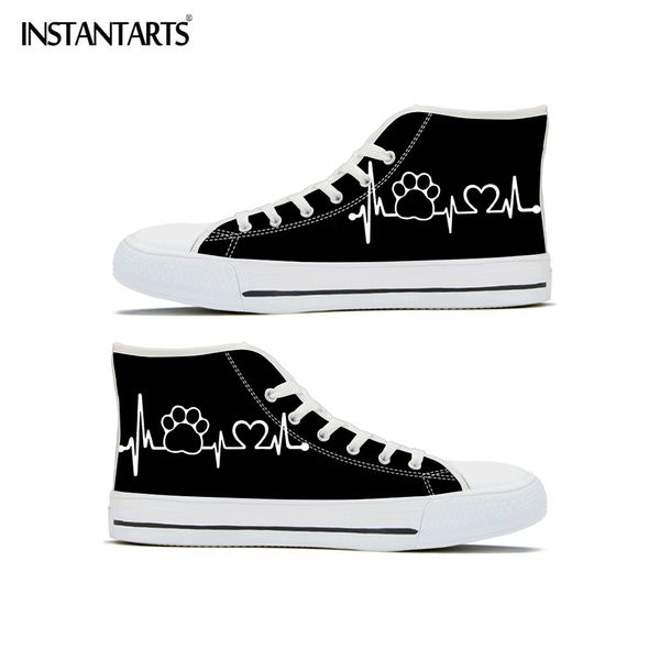 

instantarts heart rate cute design flats shoes high lace up breathable canvas shoe boys girls casual footwear sneaker, Black