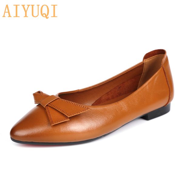 

aiyuqi shoes women casual flat 2019 new women shoes genuine leather pointed bow female loafers professional work, Black