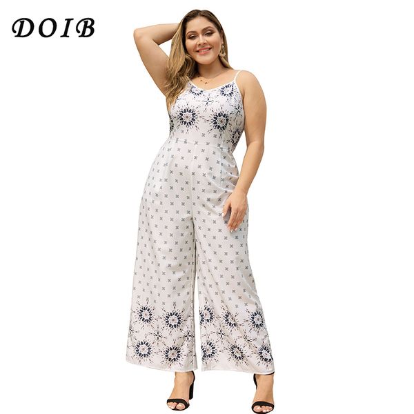 

doib plus size floral print playsuit spaghetti strap sling wide leg jumpsuit xl 2xl 3xl 4xl, Black;white