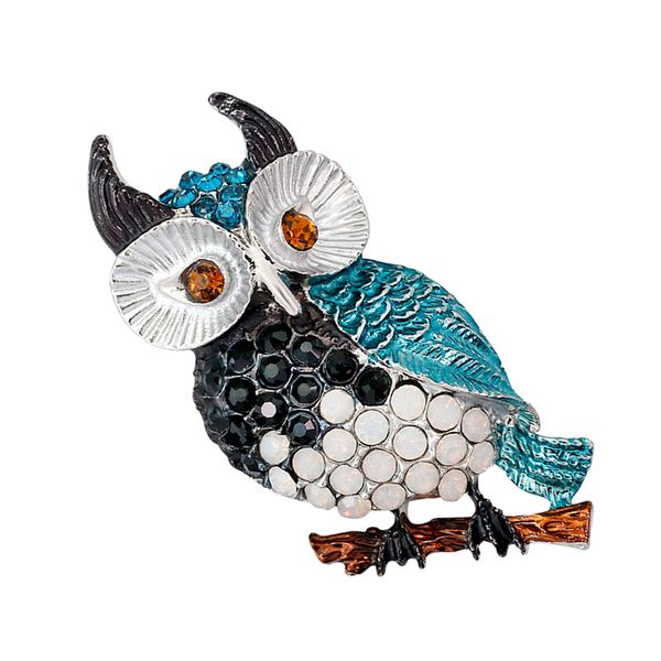 

enamel rhinestone cartoon owl bird branch party brooch pin badge jewelry, Gray