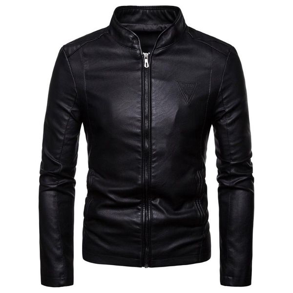 

the new spring and autumn 2020 men's korean version slim-fitting stand-up pu leather jacket, Black