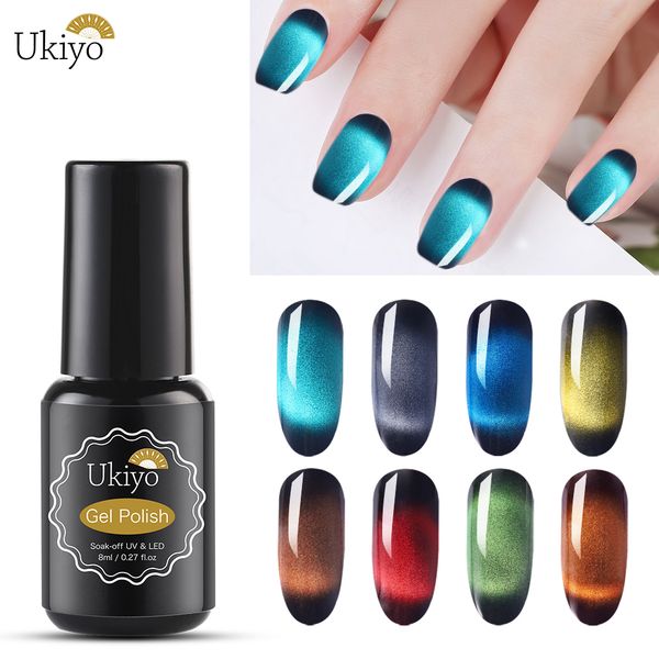 

ukiyo 8ml gemstone cat eye uv gel polish black base needed magnetic gel nail polish soak off uv led varnish nail art lacquer, Red;pink