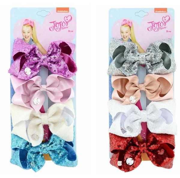 

jojo siwa hair bows european and american new four color one card 4 inch children's sequined bow, Golden;white