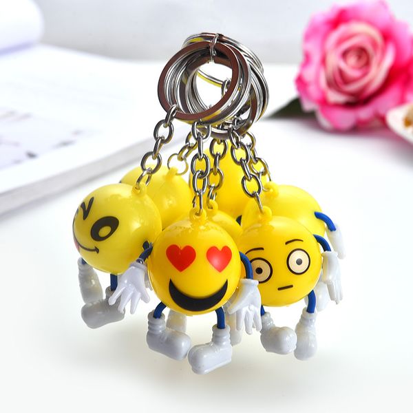 

promotion emoji keychain cartoon keyrings accessories smiley expression cute plastic key chain rings holder jewelry gift yellow color, Slivery;golden
