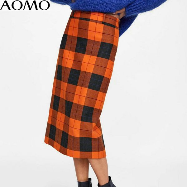

aomo womens midi skirt plaid sweet 2018 fashion vintage high waist pencil skirt office ladies work korean style clothing 6a57, Black