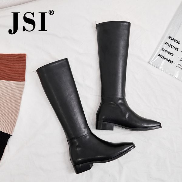 

jsi fashion square toe med heel ladies knee-high boots casual outside square heel shoes basic solid handmade women boots jo247, Black