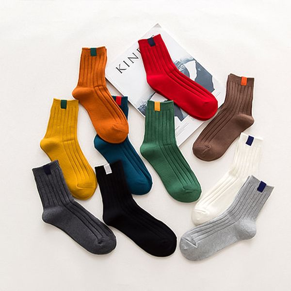 

1 pair/lot stripe cotton casual socks multiple colour high-quality solid color ladies thicken socks classic style, Black;white