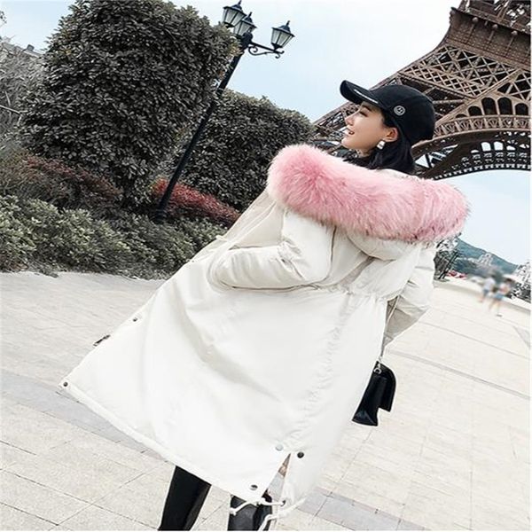 

s m l  new winter down cotton pad large size loose warm fur collar hooded fashion korean women's down jacket cotton jacket, Black