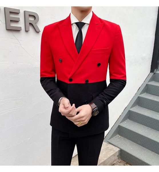 

thorndike 2020 new stitching contrast color mens party streetwears men slim suit stage tuxedo designer slim double-breasted suit, White;black