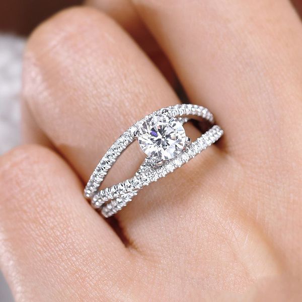

1pc fashion white cubic zircon crystal engagement wedding rings for women jewelry gift high quality, Slivery;golden