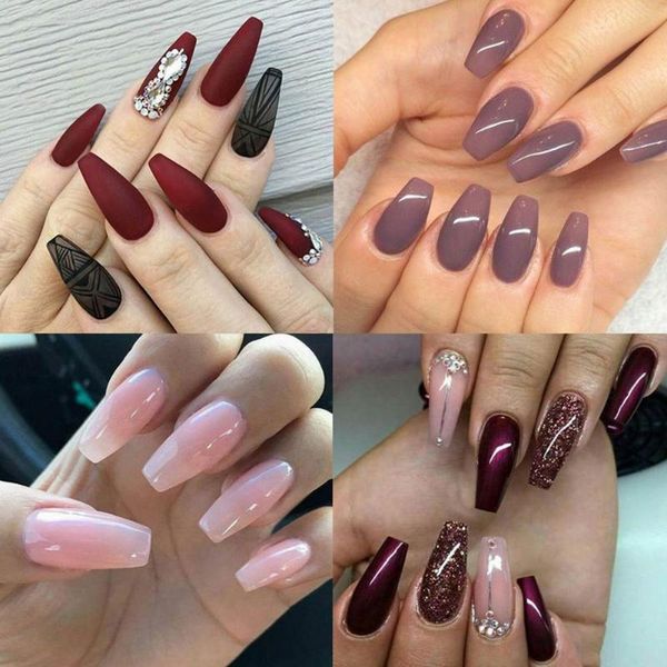 

transparent nail gradeint natural coffin false nails short with design decorated wholesale white fake nail tips manicure100 pcs, Red;gold