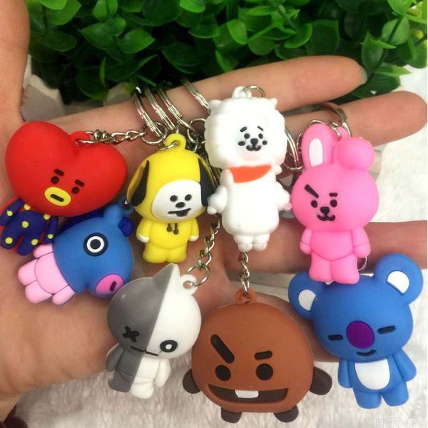 

8 tyle 4cm bt bangtan boy bt21 key ring pvc keychain action figure pendant for child party gift
