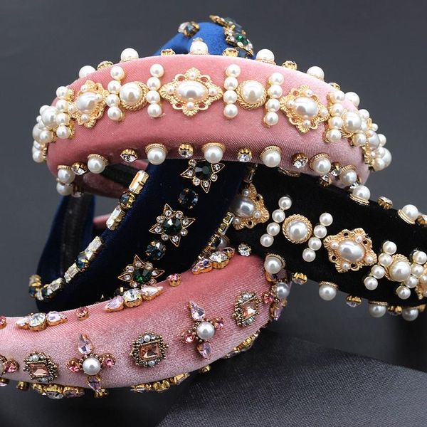 

exaggerated personality headband baroque luxury exaggerated wild temperament headband rhinestone pearl, Golden;white