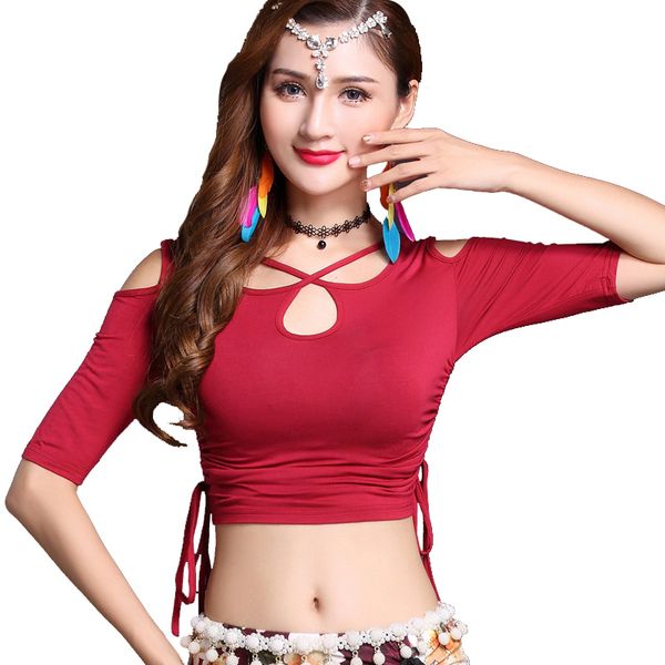 

bellydance for women mid-sleeves modal bollywood belly dance practice clothes gypsy clothing exotic dancewear dc1787, Black;red