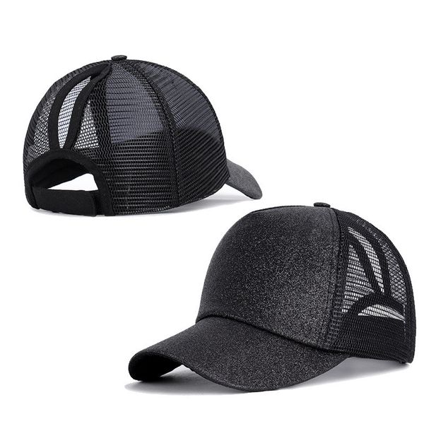 

casual ponytail baseball cap women black cotton sport sequin hat messy bun snapback mesh cap summer branded baseball caps girl, Blue;gray