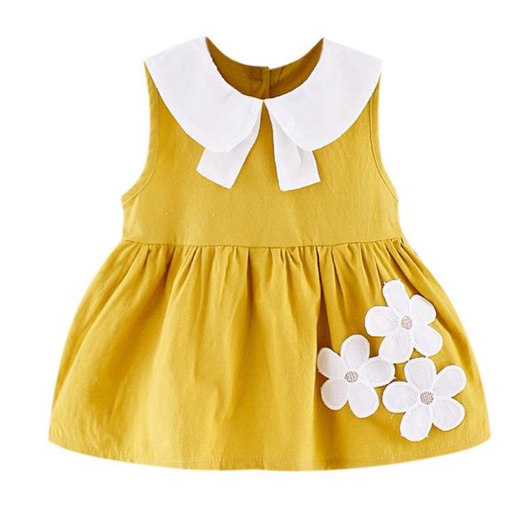 

малыш младенческая ребёнки платье без рукавов цветочные платья для печати девочка питер пэн воротник цветок платье халат enfant fille, Red;yellow