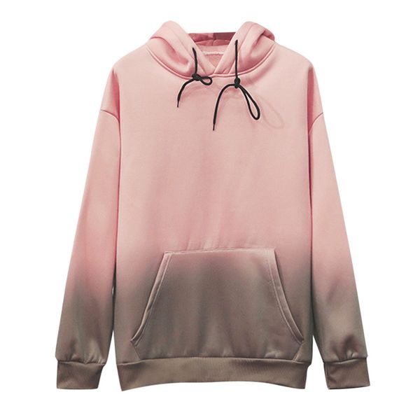 

large size gradient print thickening plus hoodie loose pocket pink gentle match sweatershirt women's kawaii harajuku hoodie, Black