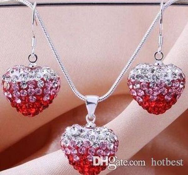 

white handmade mixed colors beads clay heart silver plated crystall crystal necklace gradual change pendant drop u335