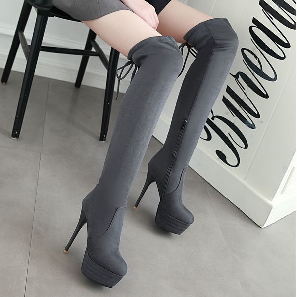

lapolaka over the knee boots women thin high heels party prom shoes ladies high platform sock boots big size 43, Black