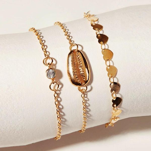 

2020 new rhinestone heart-shaped shell bracelet 3 piece set fashion creative simple gold alloy female bracelet, Black