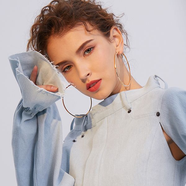 

simple elegant big circle gold/silver creative female earrings, Golden