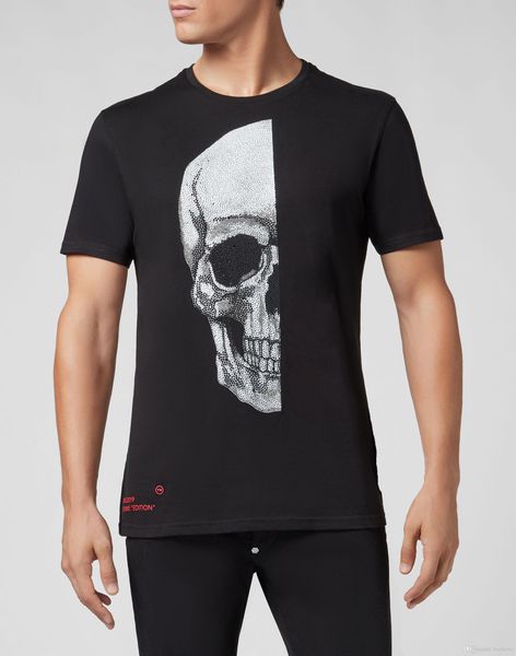

duyou mens designer t shirts men short sleeve fashion rhinestone half of skull man t-shirt male 100% cotton tees dy574, White;black