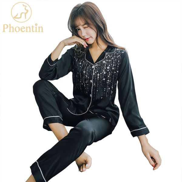 

black pyjamas women star print korean cute pajamas set model sleeping suit girl womens silk satin pajamas phoentin fg006, Blue;gray
