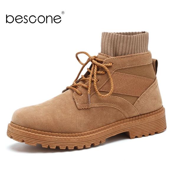 

bescone sneakers men's for outdoor spring fall lace up slip on comfortable elastic mouth footwear walking flats boots male bk7, Black