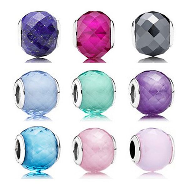 

authentic 925 sterling silver beads fits for pandora bracelets geometric facets glass beads diy jewelry for women 10 color wholesale, Black