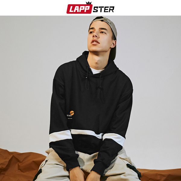 

лоскутное harajuku с капюшоном толстовка 2019 осенью mens корейских моды толстовки черной крупногабаритных hip hop повседневная толстовка, Black