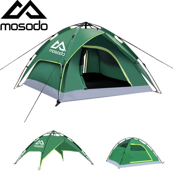 

mosodo automatic camping tent 3-4 person family double layer instant setup protable backpacking blue green tent hiking travel