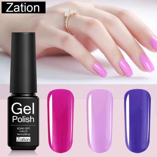 

zation nail polish 7ml nude colors uv gel led glitter nail art lacquer holographic uv semi permanent soak-off gel varnish, Red;pink