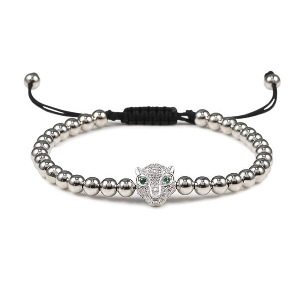 

classical handmade bead braiding bracelet black silver color golden hip hop men leopard head bracelet jewelry