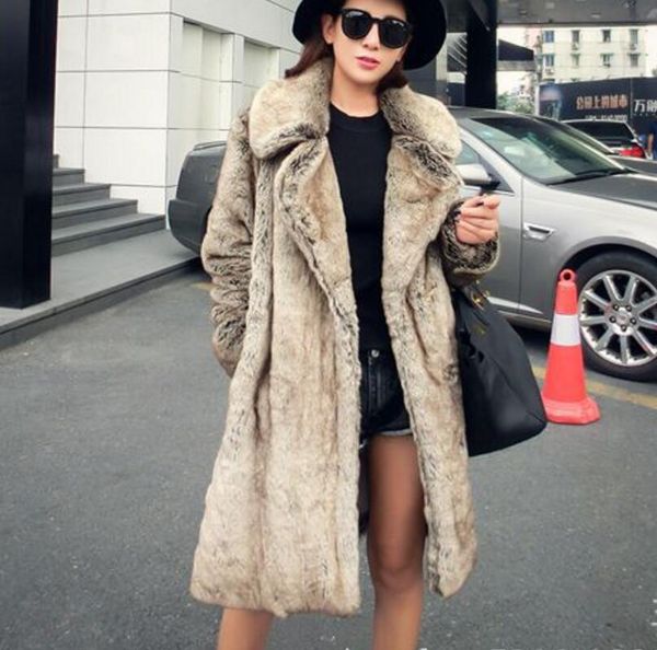 

fashion women's clothing lapels long imitation fur coat female autumn winter keep warm casual wild outerwear, Black