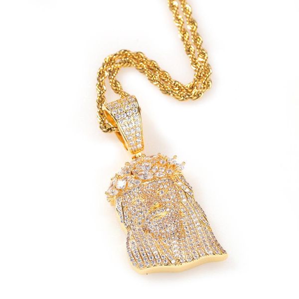 

hiphop iced out позолоченные корона иисус медный циркон ожерелье для мужчин хип-хоп ювелирных изделий приходите и получите его, Silver