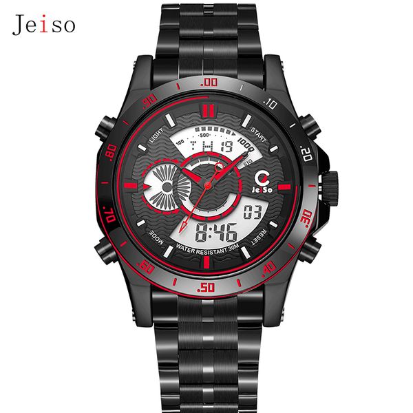 

double display movement, multi-function sports stainless steel watch, wholesale jeiso genuine waterproof lcd male watch, Slivery;brown