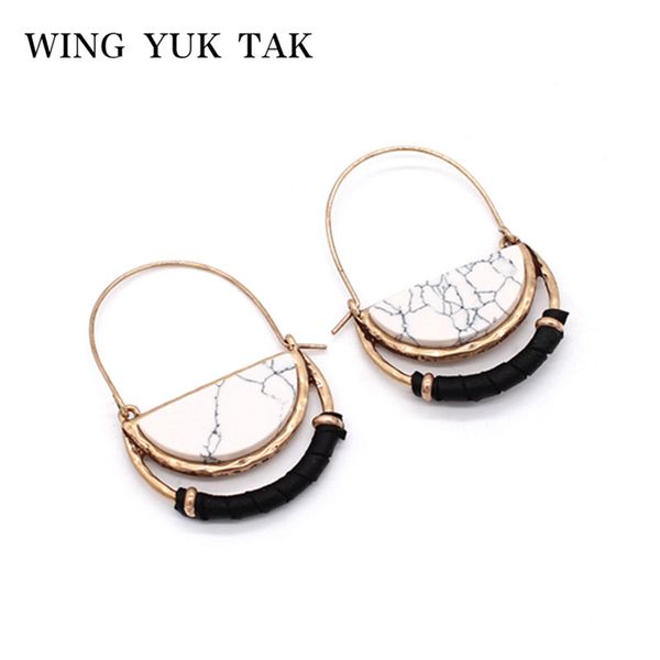 

creative vintage geometric stone hoop earrings 4 color fashion new bohemian earrings for women brincos charm jewelry wholesale, Golden;silver