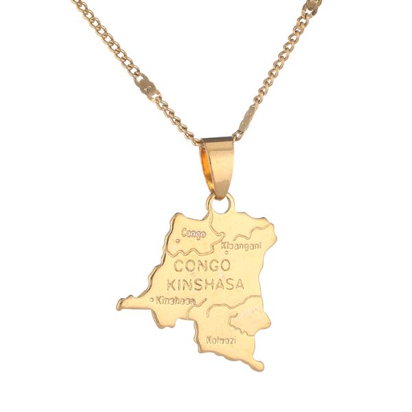 

fashion democratic republic of the congo national map chain jewelry gold color drc kinshasa pendant necklace, Silver