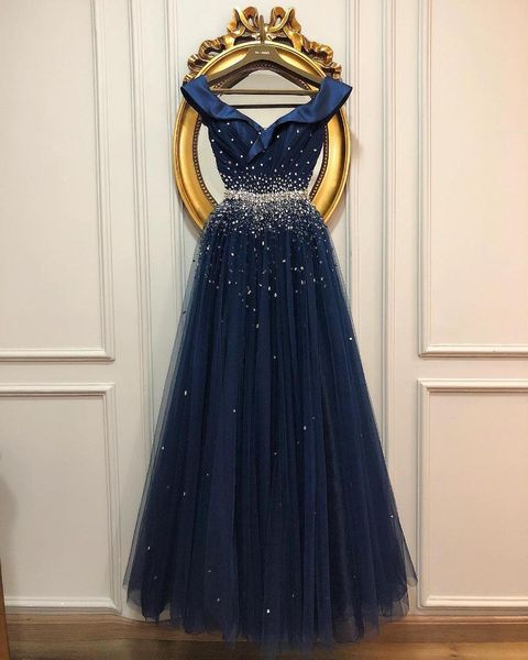 

off the shoulder navy blue prom dresses long 2019 beading sequins evening dress for women elegant party gowns, White;black