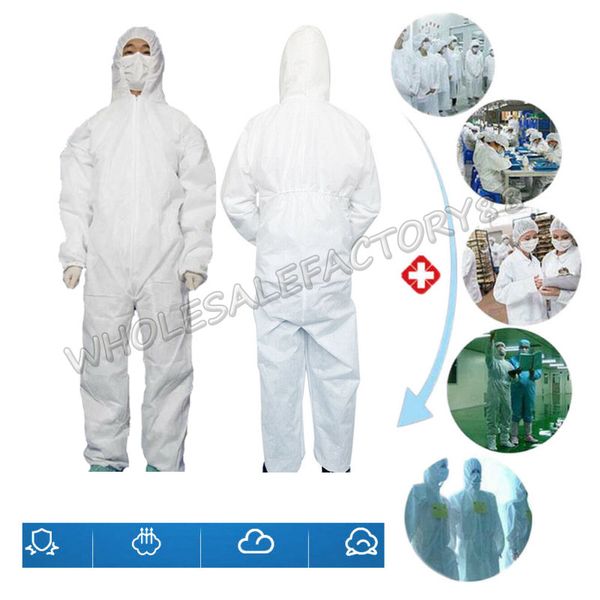 

100pcs sms disposable protective clothing white coverall isolation dust splashes chemical protection overall