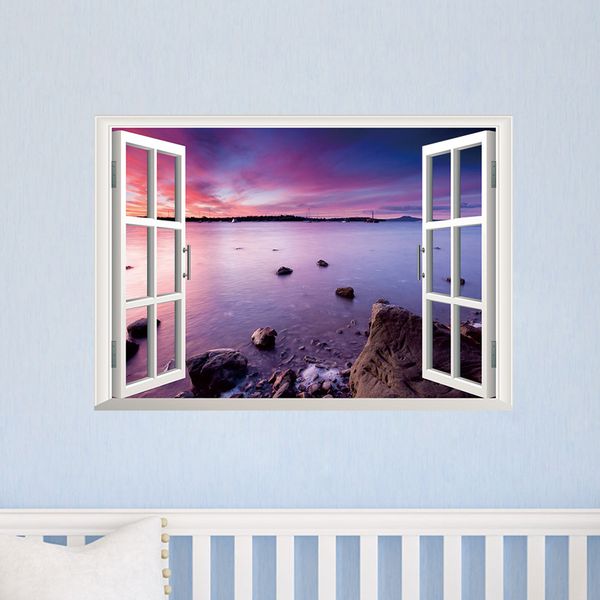 

seascape fake windows living room bedroom background wall sticker waterproof removable zy