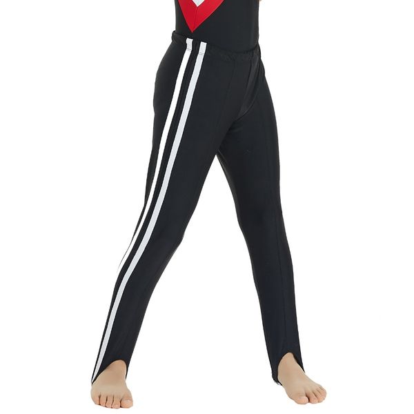 

nt1901106 boy's strip stirrup pants ballet latin hold full length stretchy gymnastics costumes dance leggings, Black;red
