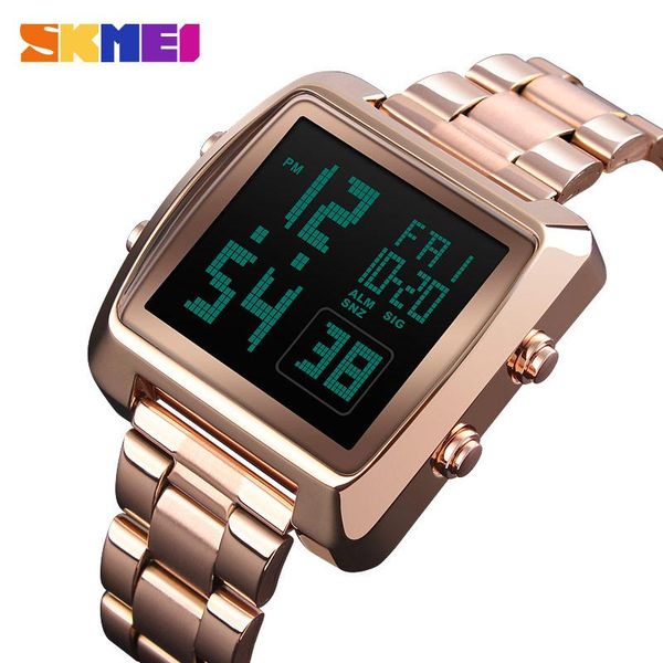 

skmei fashion sport watches men stainless steel strap watches countdown led display display watch reloj hombre 1369, Slivery;brown
