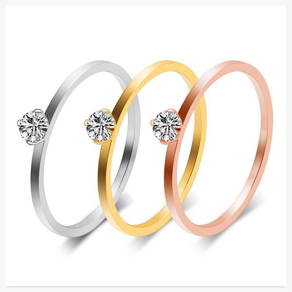 

couple rings jewelry fashion new brief zircon gold plated stainless steel rings women gold plated band rings, Silver