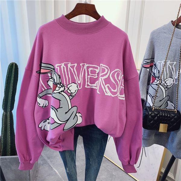 

oversize cartoon hoodie women autumn winter letter casual sweatshirts plus size teen cotton pullover hoodies, Black