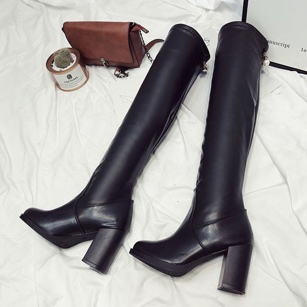 

over the knee boots black high heels women boots genuine leather waterproof autumn winter shoes women wedge platform boots7g#35a