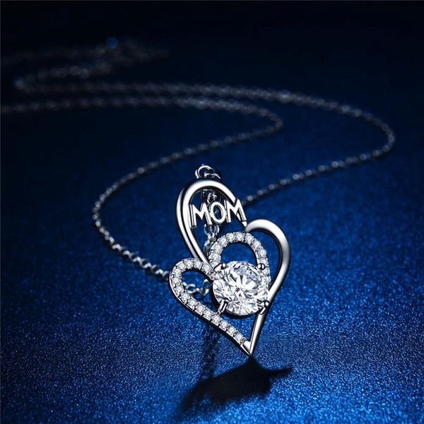 

pendant necklaces mom necklace mother's day double heart gift, Silver